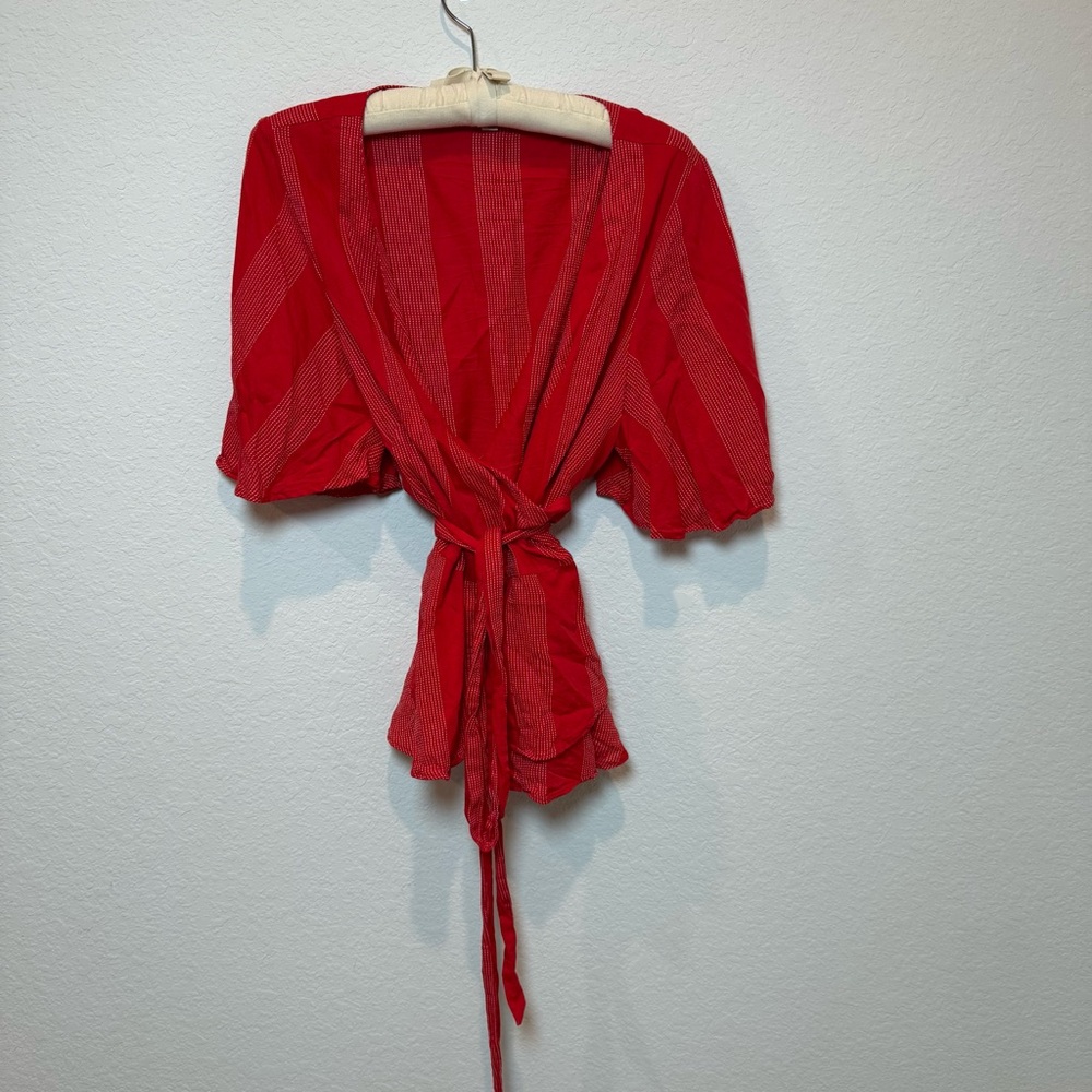 LOFT Vibrant Red Side Tie-Waist Blouse